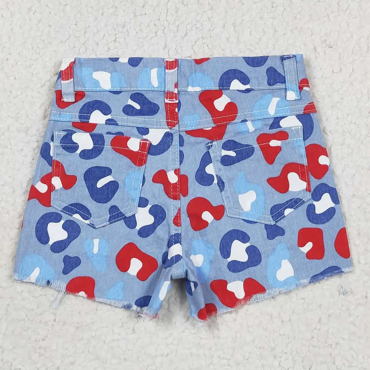 Whoelsale RTS baby girl patriotic shorts red white blue leopard pocket denim shorts girl jeans kids 4th of july clothing