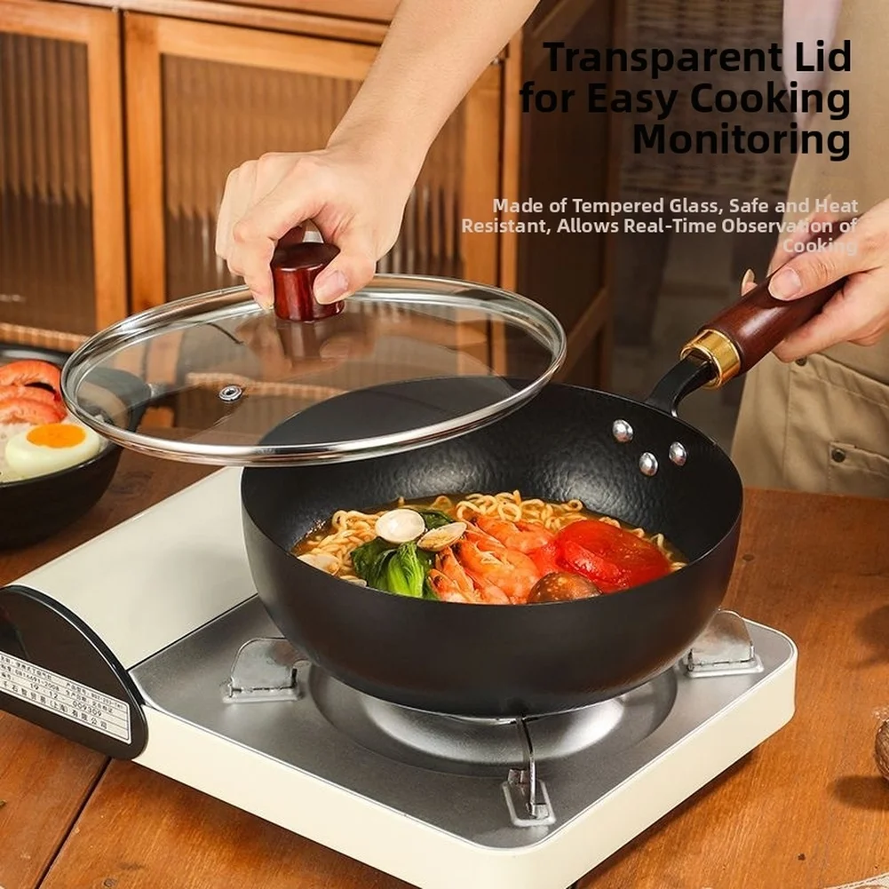 Cast Iron Wok Pan 20cm 24cm Traditional Japanese Style for Induction Cooktop Gas Electric Stove Heat Retention