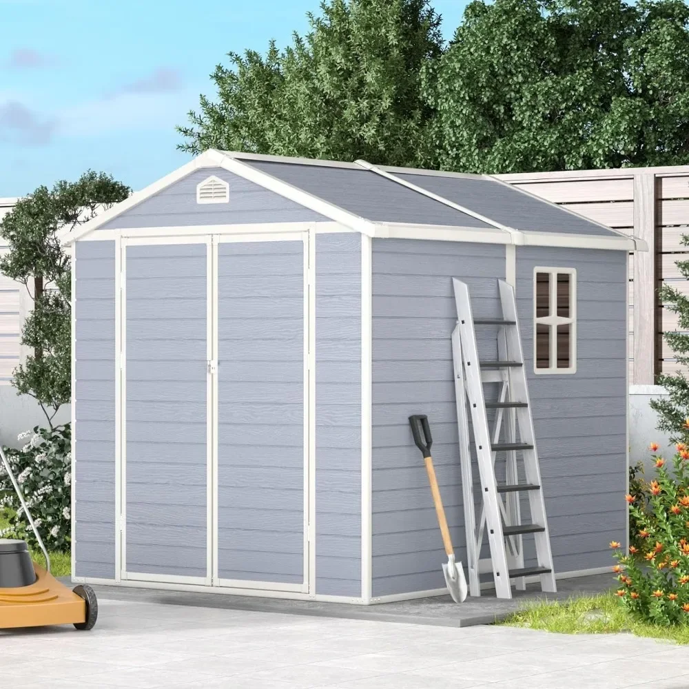 6'x8' Resin Outdoor Storage Shed Utility Tool Shed Storage House Patio Furniture and Bikes - Gray Sheds Waterproof Warehouse