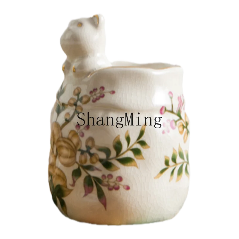 FG ceramic storage tube ornament ornament living room desktop light luxury ceramic retro creative storage tube