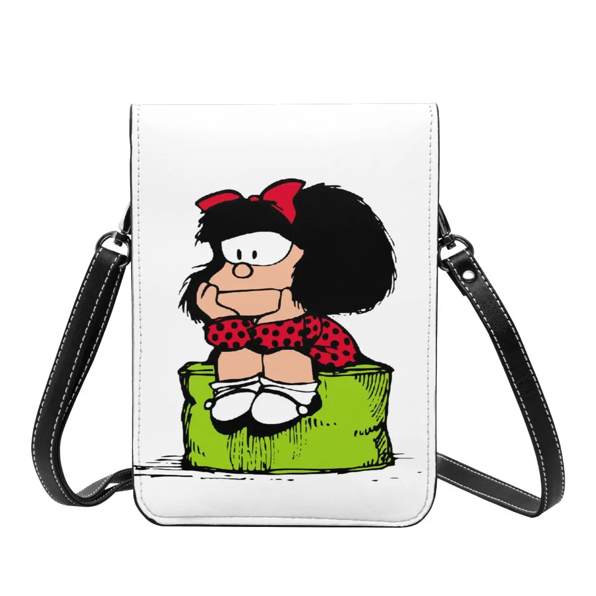 Cute Mafalda Leather Cell Phone Purse Merchandise Fashion Female Crossbody Bag Card Case Lightweight