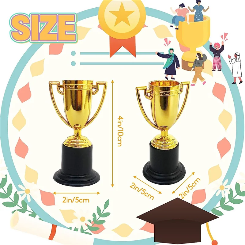 Mini trofeo da 24 pezzi per premi per bambini, coppe per trofei in plastica Gold Award, per bomboniere, premi, sport, gare