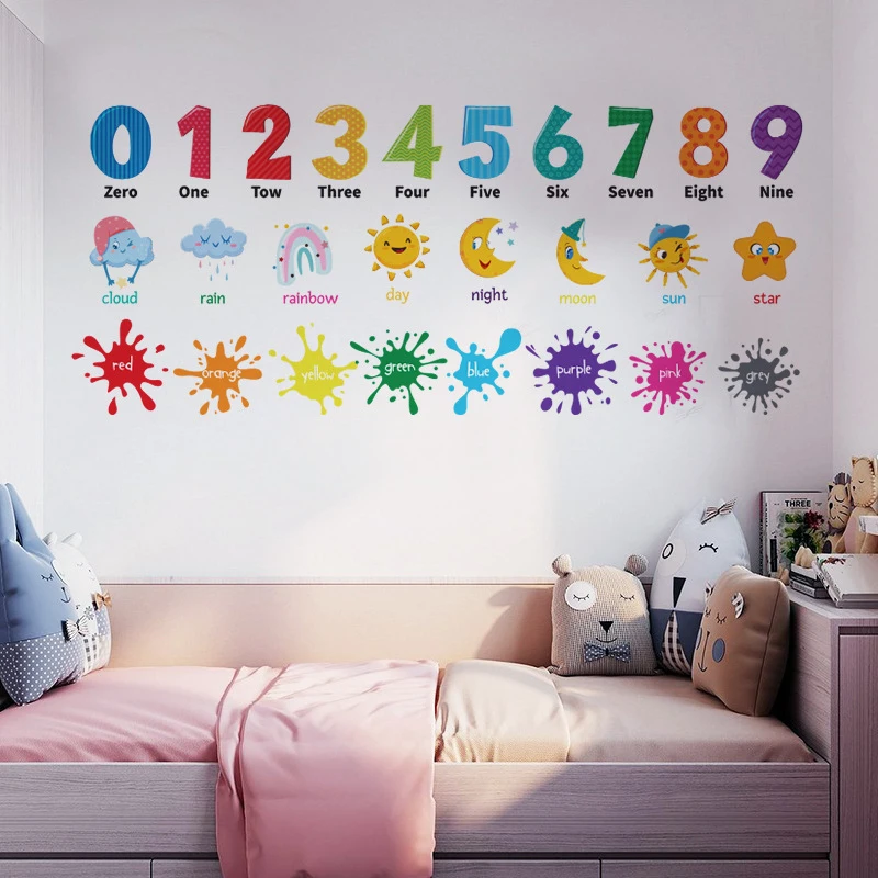 cartoon animal number wall sticker for bedroom removable kindergarten nursery wall decal sticker