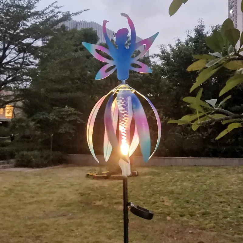 Mulino a vento da angelo fata all'aperto Crtwork con giocattolo rotante in ferro leggero solare per ragazzi e ragazze dai 4 anni in su