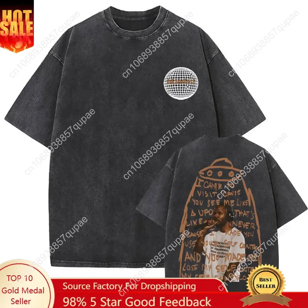 

Washed Vintage Rapper Frank Oversized T-shirt Blond Self Control Graphic T Shirt Ocean Hip Hop Fashion Tshirt Men's Short Sleeve