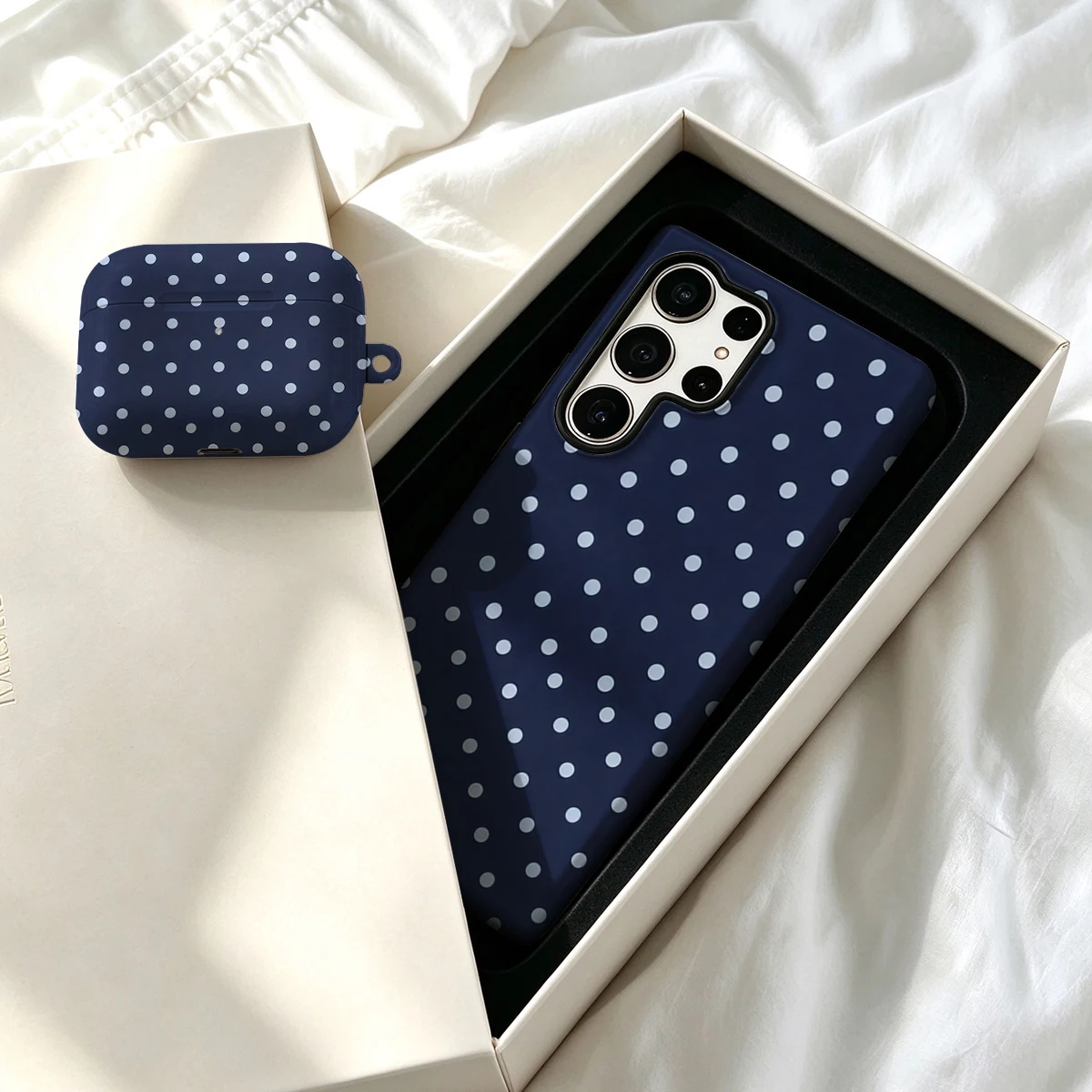 Pirve Phone Case For Samsung Galaxy S26 S25 Ultra S24 S23 Plus Shockproof Double Layer Tough Back Light Blue Dots Navy Cover