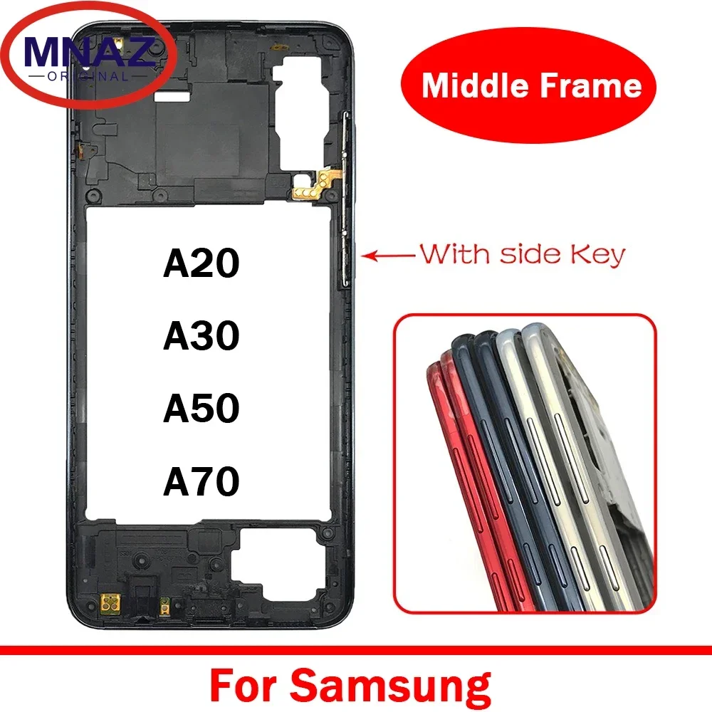 Carcasa de marco medio para Samsung A20, A30, A50, A70, teclas laterales, botones de encendido y volumen, piezas de repuesto