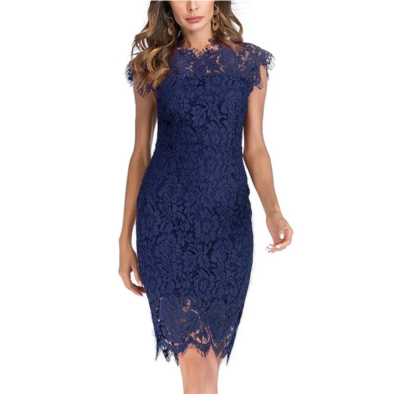 2024 Summer Dress Women's new solid color lace slim-fit cover hip sexy dress