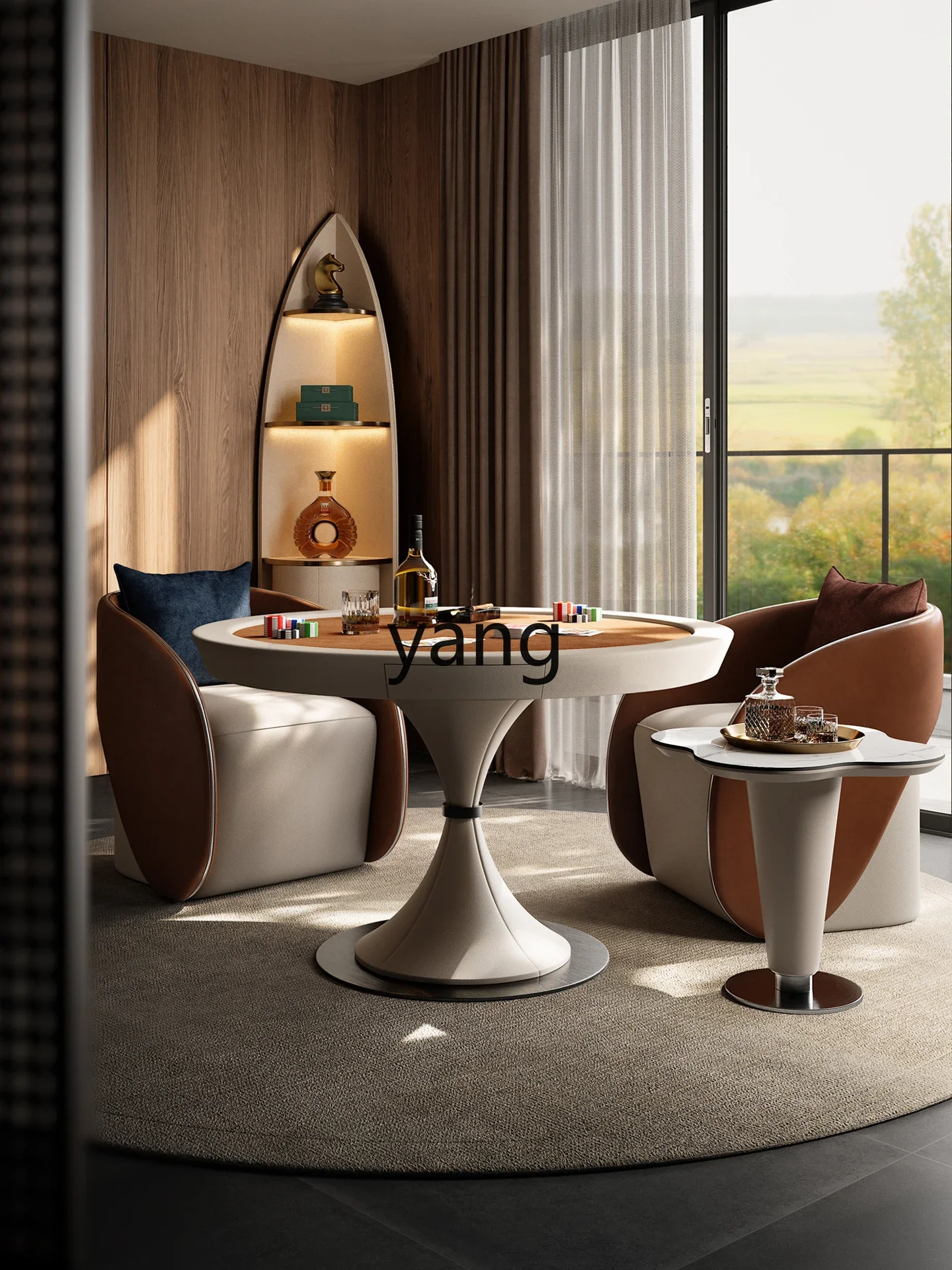 

LMM Italian light luxury high-end solid wood poker table professional egg table and chair combination