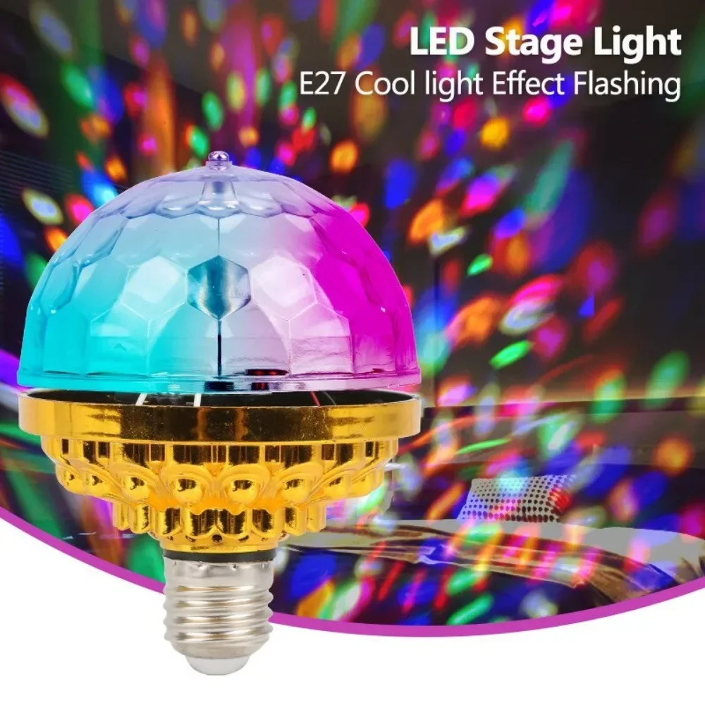 Kolorowa lampa obrotowa E27 obracająca się magiczna światła kulkowe Mini Rgb lampa projektora impreza Dj kula dyskotekowa światła wewnętrzne lampy klubowe led