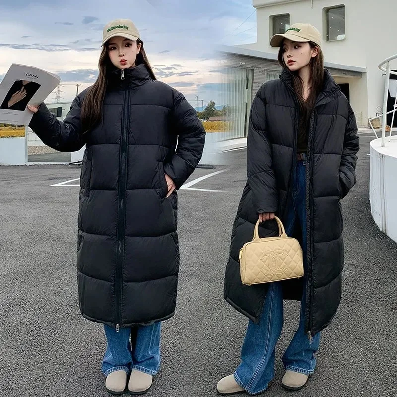 Parkas longas e casuais femininas, jaqueta grossa, casaco de algodão de inverno, outwear acolchoado quente à prova de vento, nova moda, 2024