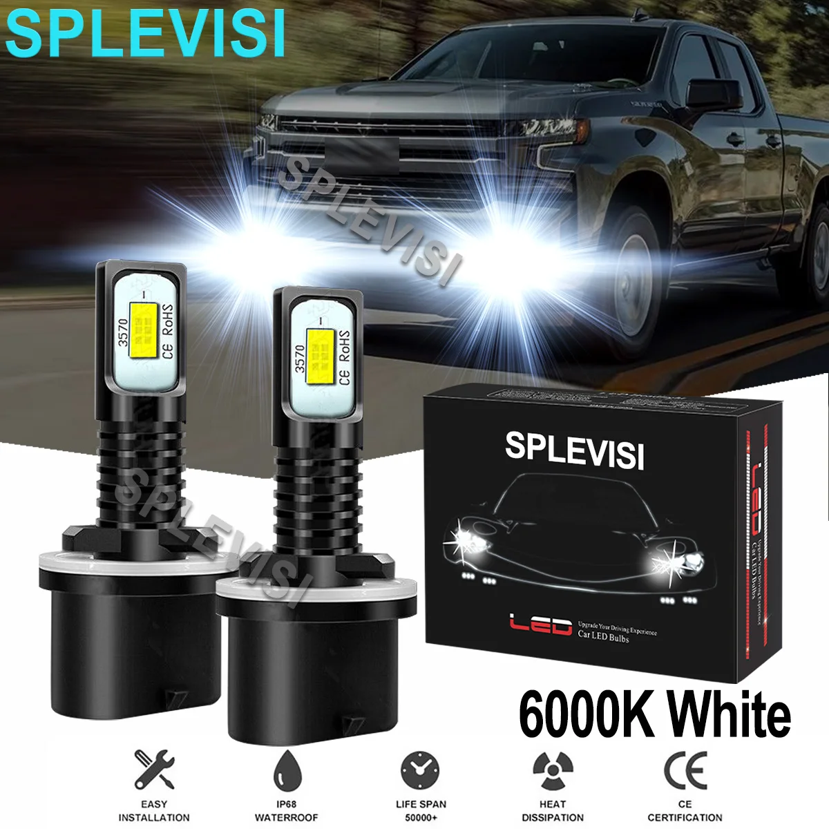 

2x70W White Car LED Fog Light Bulbs 6000K Fit For Chevrolet Silverado 1500 2500 HD 3500 2001-2002 Chevrolet Cavalier 2003-2005