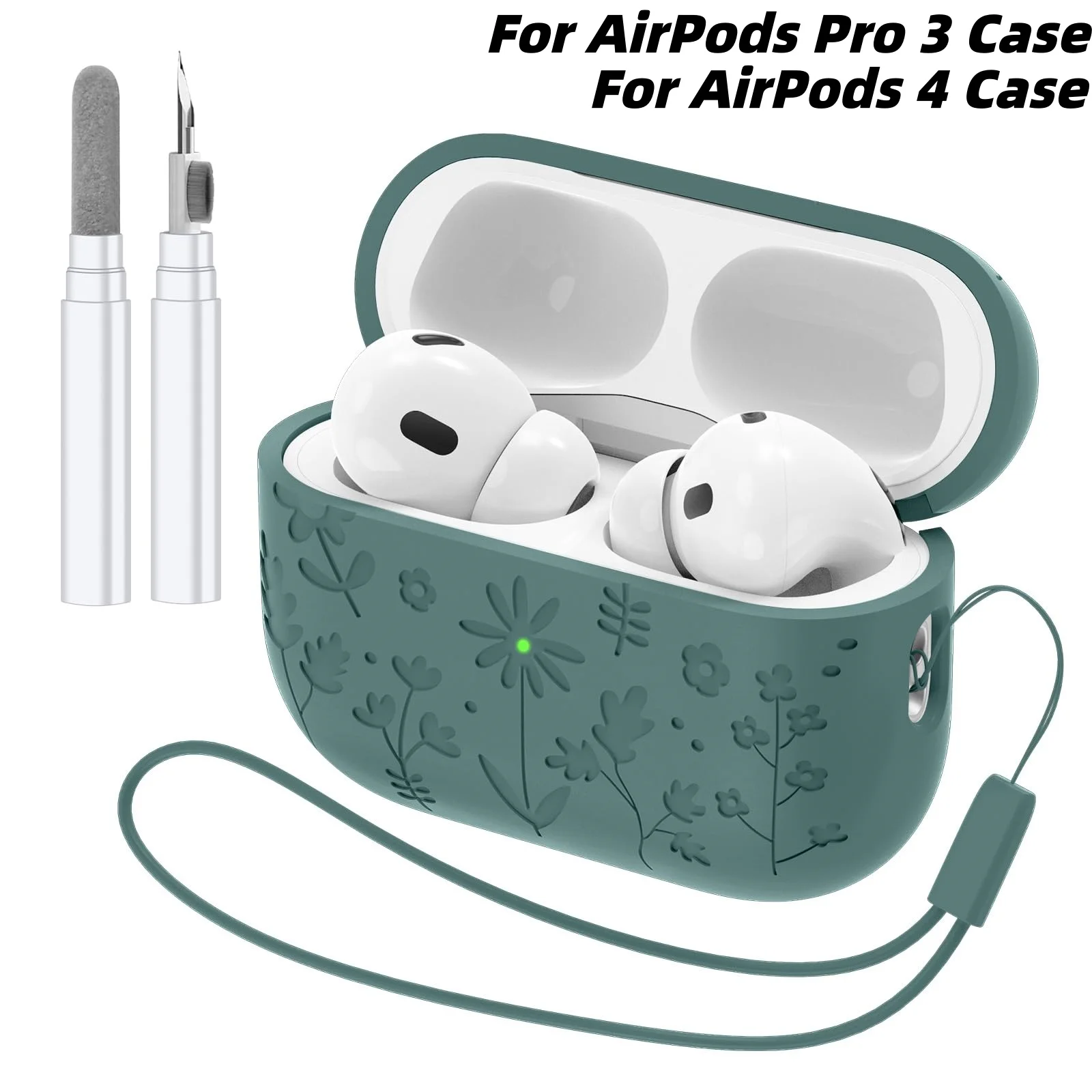 for AirPods 4/Pro 3 Flora Engraved Design Case for AirPods 4 Cover Protective Silicone flower with Keychain for Airpods Pro 3/4