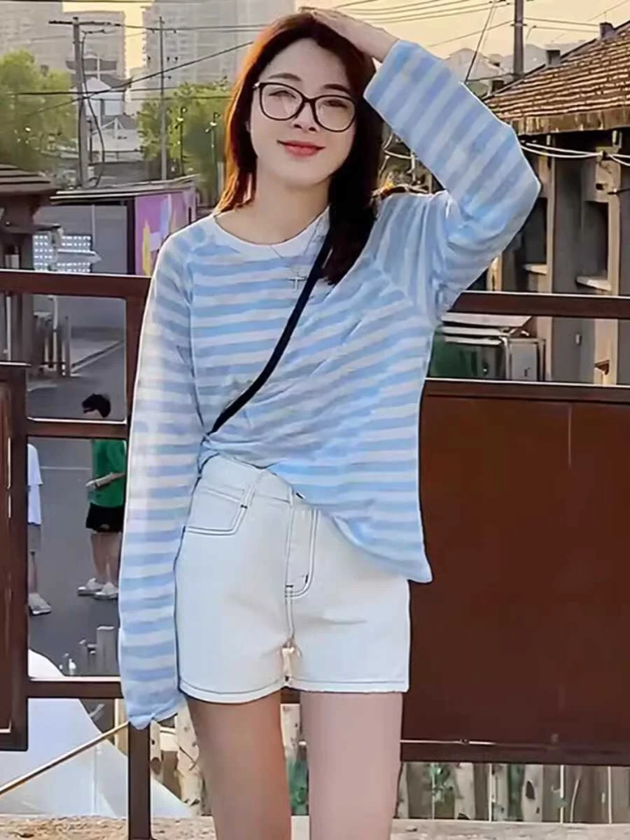 Ice Silk Summer New Arrival Women's Long Sve T-irt Thin Overhead Air Conditioned Sun Protection Cover up Korean Sle Lo...