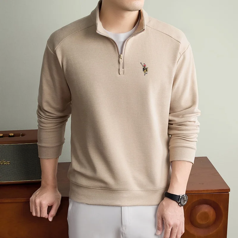 Luxury brand embroidered sweater men's designer new zipper half collar comfortable winter plush thick warm knit pullover sweater