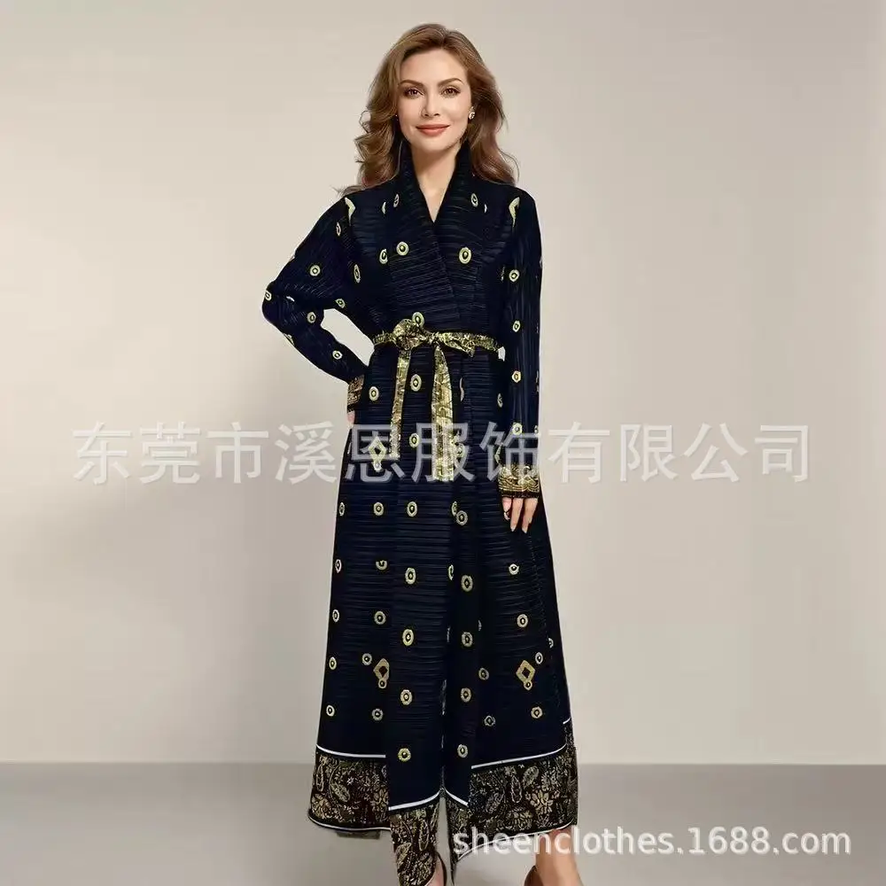 

Miyake Pleated 2026 New Autumn Fashion Muslim Fashion Printed Cardigan Middle East Women's Pleated Robe Cloak Jacket Ala Pleat