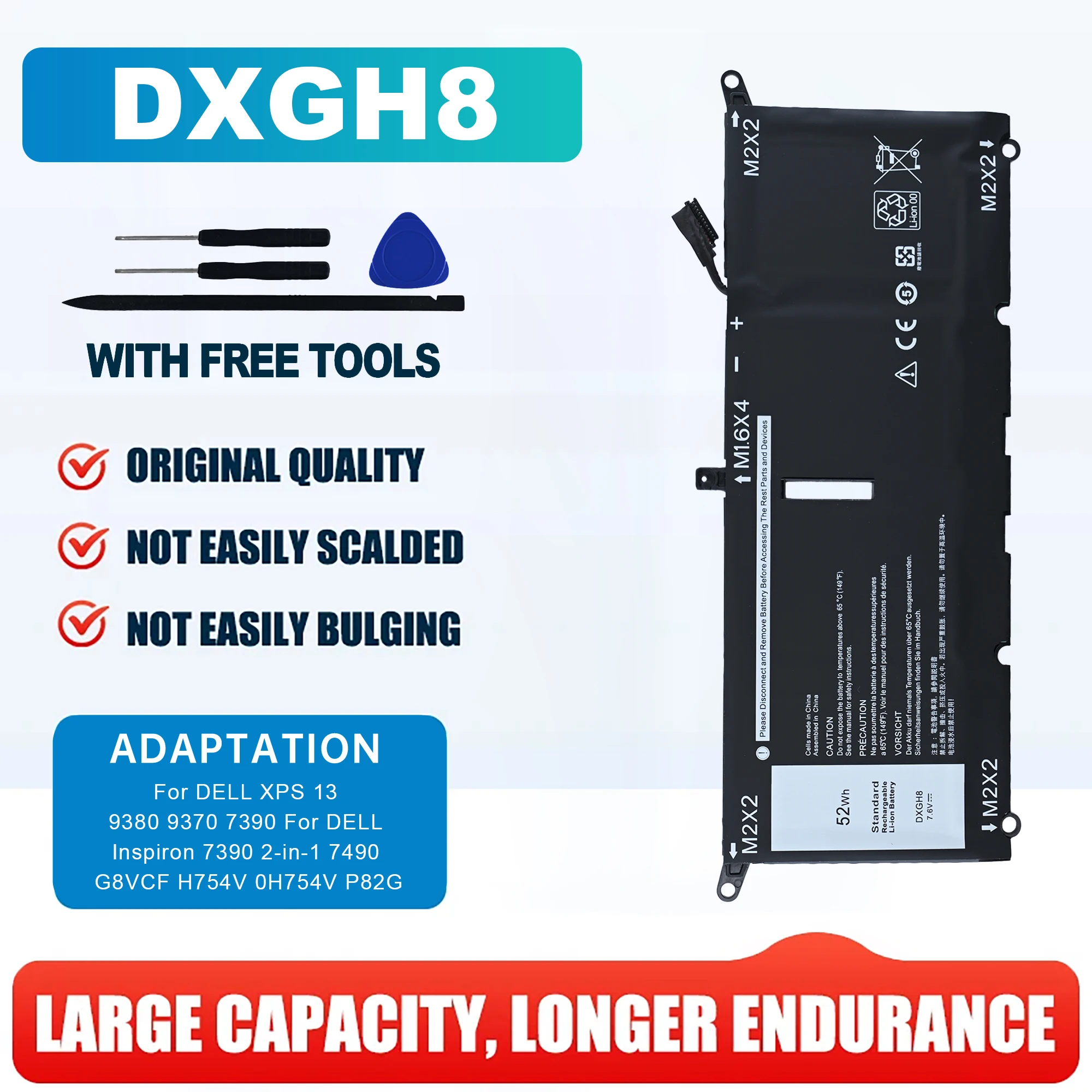 Batería DXGH8 para Dell XPS 13 9370 9380 2019, Inspiron 13 7390 7391 2-en-1 5390 5391 7490, Latitude 3301 E3301, Vostro 5390 5391