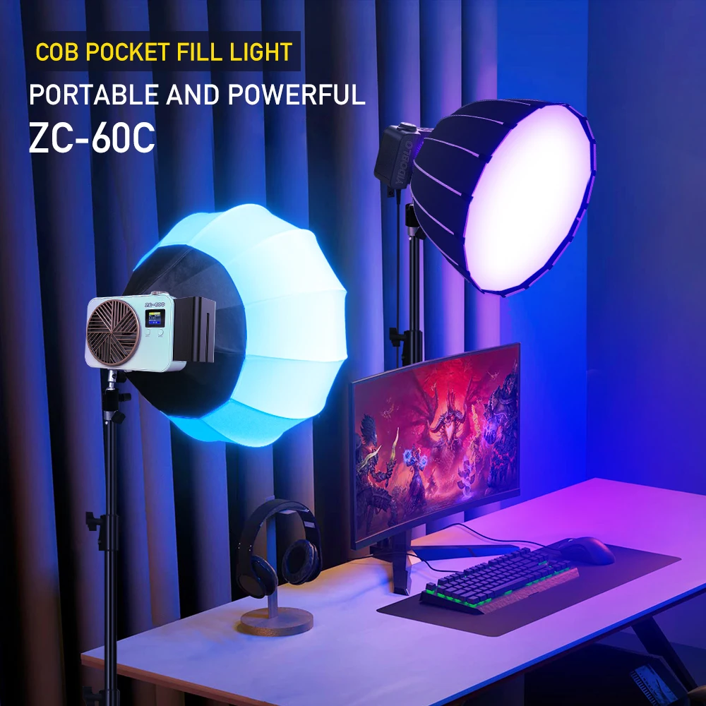 Yidoblo 60W ZC-60C 2700-7500K RGB Pocket COB LED Video Light Continuous Lighting Portable Photography LED Light APP Control