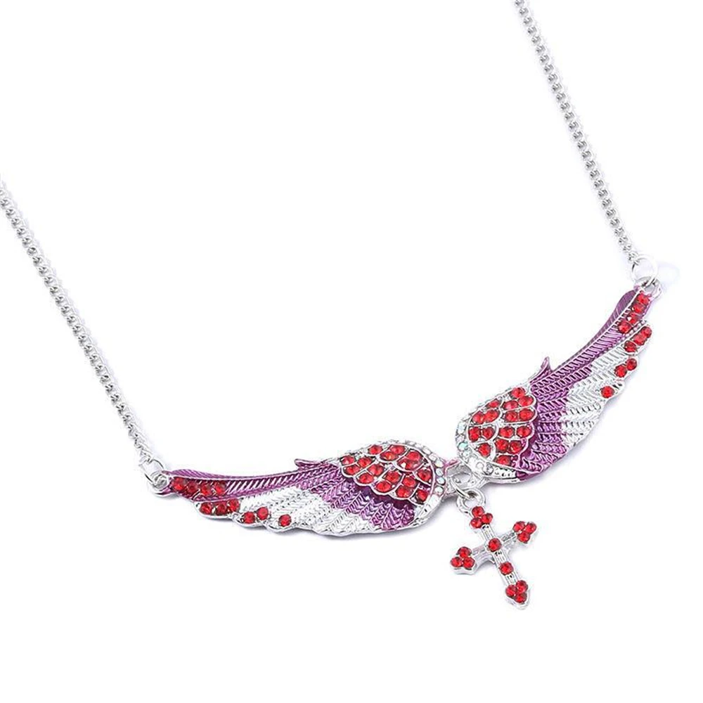 أجنحة الملاك الصليب المعلقات القلائد قذيفة الصلب خمر سحر كريستال مجوهرات للنساء هدايا الزفاف اكسسوارات الزفاف