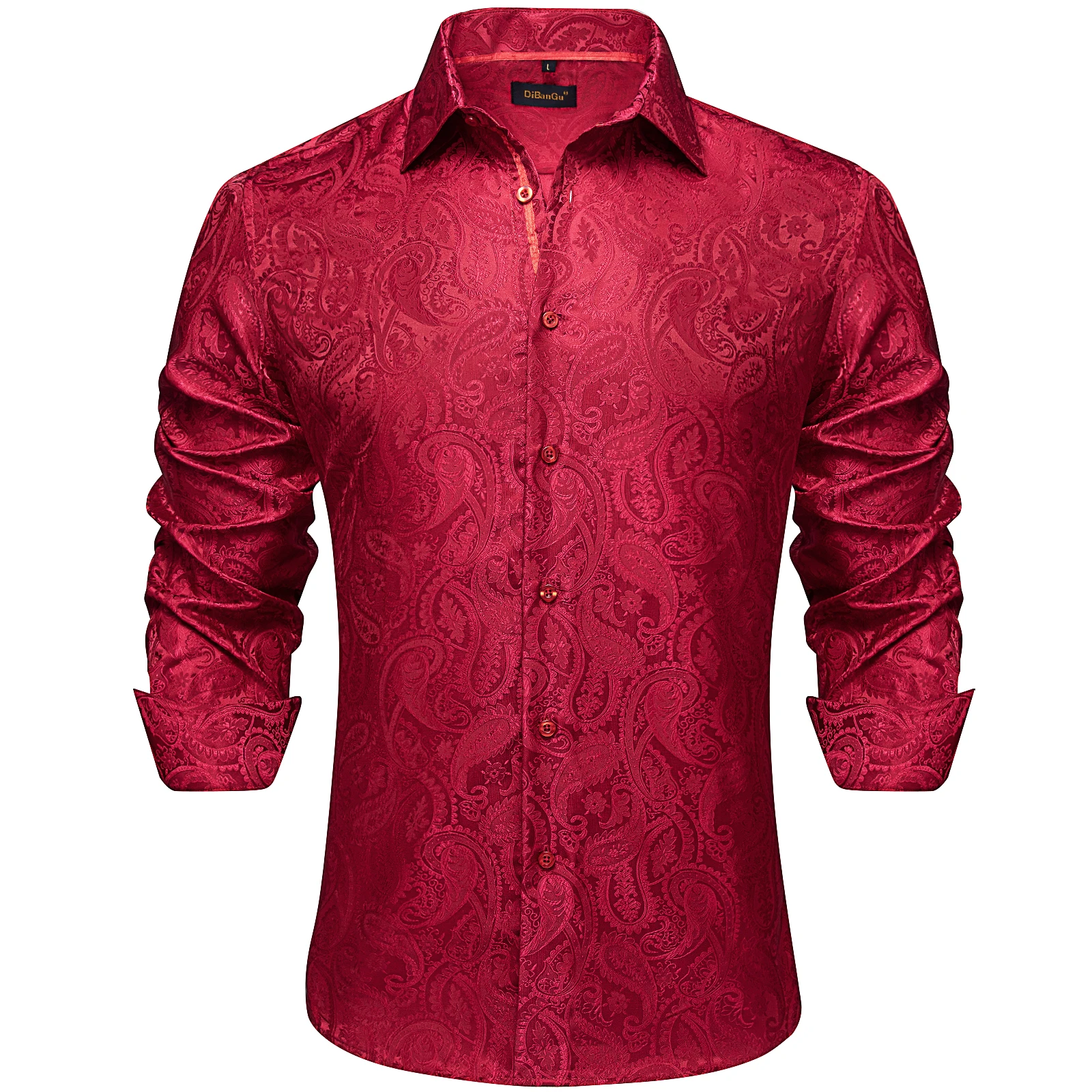 Floral Print Shirt for Men, Purple Paisley Pattern Long Sleeve Slim Fit Button Down Dress Party Evening Wear