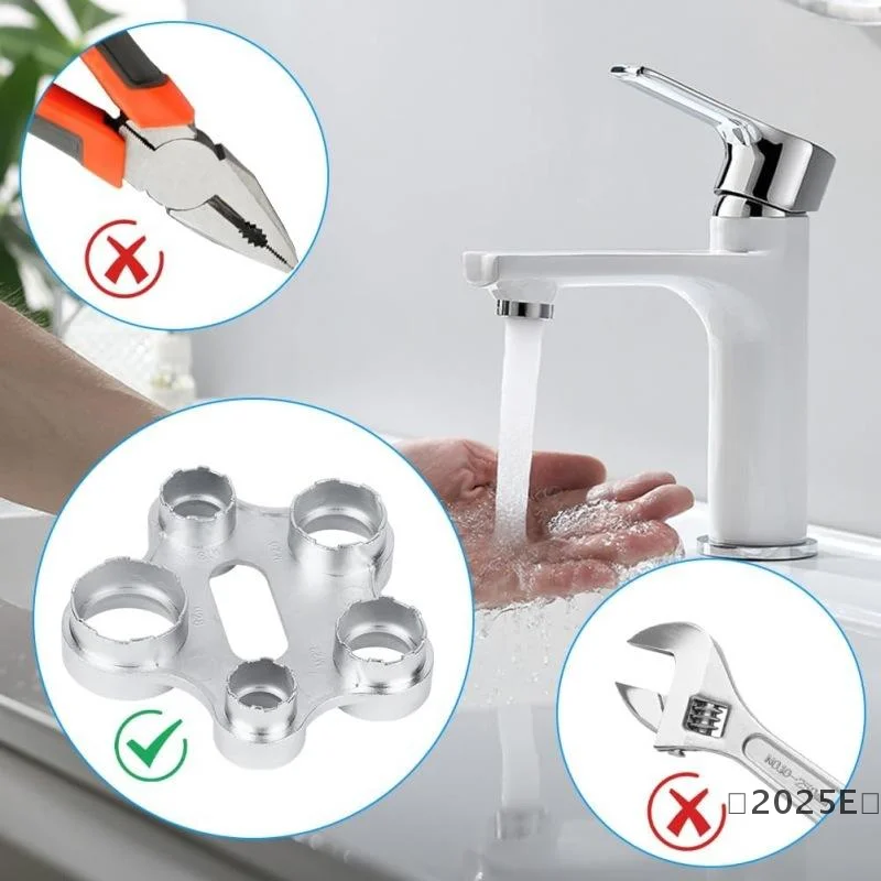 Multi-Size Faucet Aerator Wrench Removal Tool for Kitchen/Bathroom Sink 5-hole No-Slip Grip DIY Plumbing Tool〔2025E〕