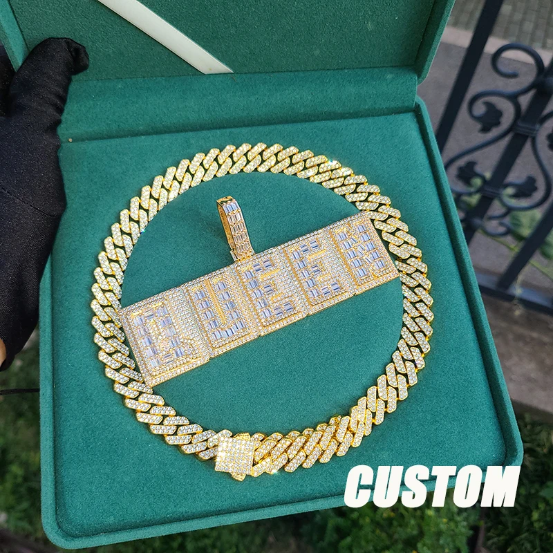 Big Hook Iced Out Custom Name Necklace with Cuban chain Rope Chain  Personazlied Pendant Hip Hop Jewelry