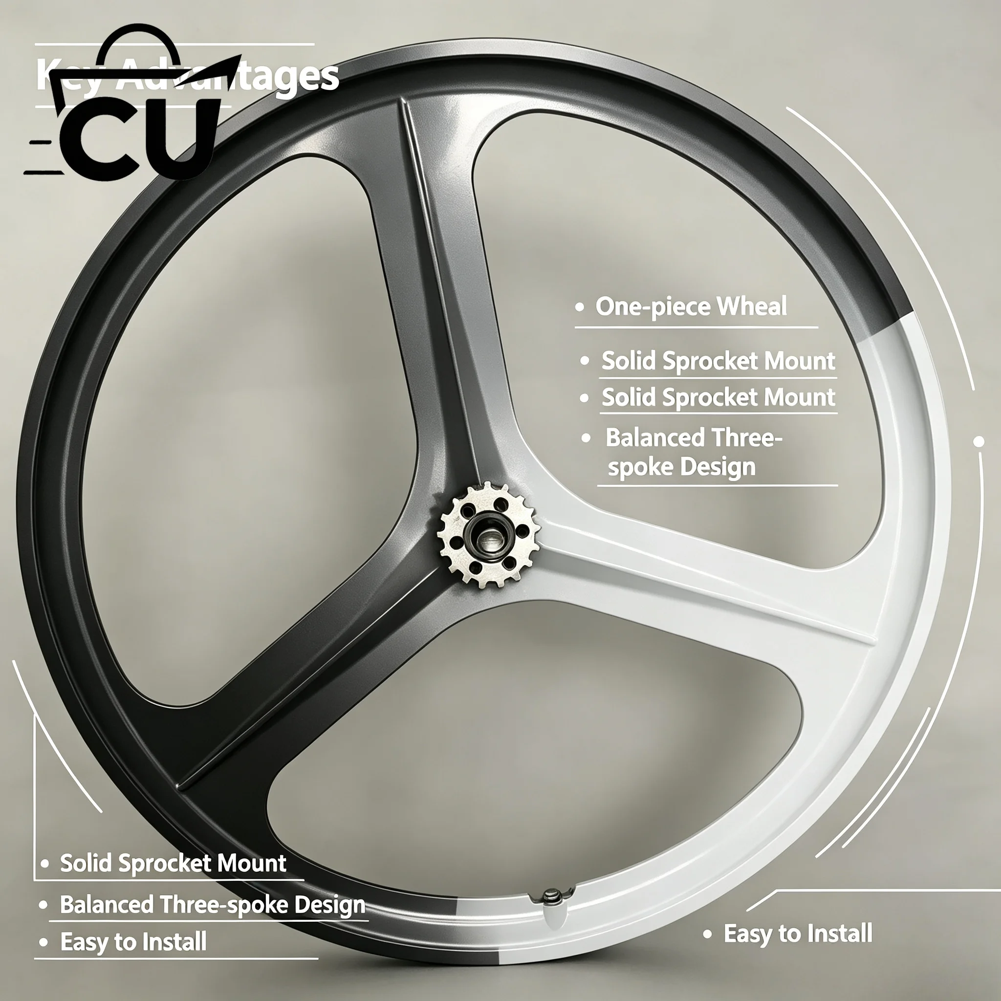 700C Fixed Gear Tri-spoke Integrated Wheel Set, Complete Front & Rear Wheels for Fixed Gear Bikes, Lightweight Cycling Parts