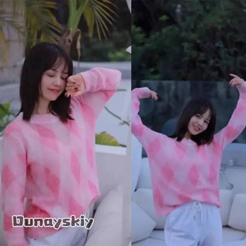 2025 22 KPOP Huntrix Saja Boys Baby Cosplay Pink plaid Thin Sweater Y2K Women's costume Halloween Disguise for Adult Out