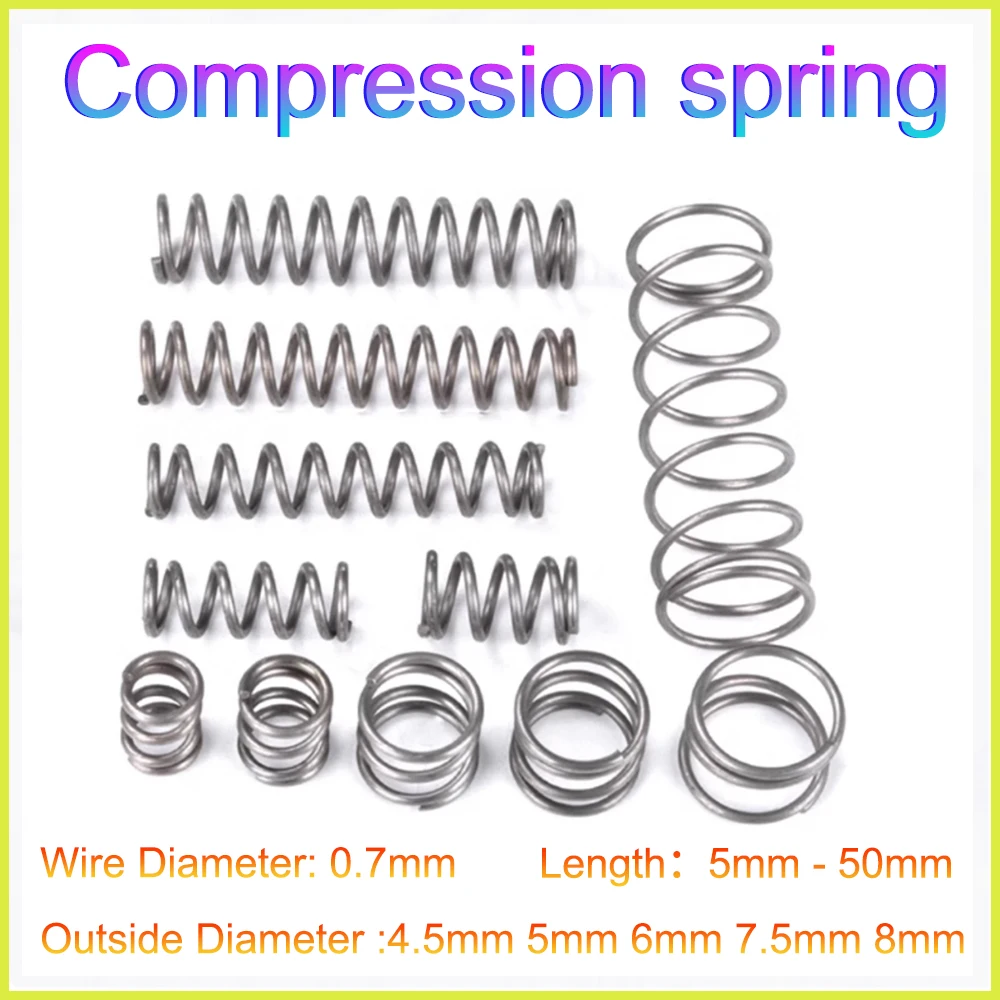 

10/30/50Pcs Compression Spring Return Spring Steel Wire Diameter 0.7mm Outside Diameter 4.5/5/6/7.5/8/10mm Length 5mm - 50mm