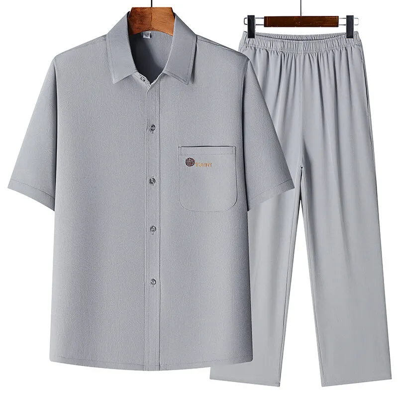 

Shirts + Pants 2025 summer male Chinese style short sleeves shirts Men's Casual Sets Man Fashion shirts and trousers M-4XL