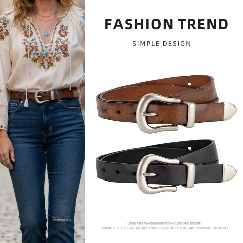 

Нишевый высококачественный женский ремень из натуральной кожи с универсальным декором и джинсами из воловьей кожи первого зерна с ремнем для аксессуаров.
