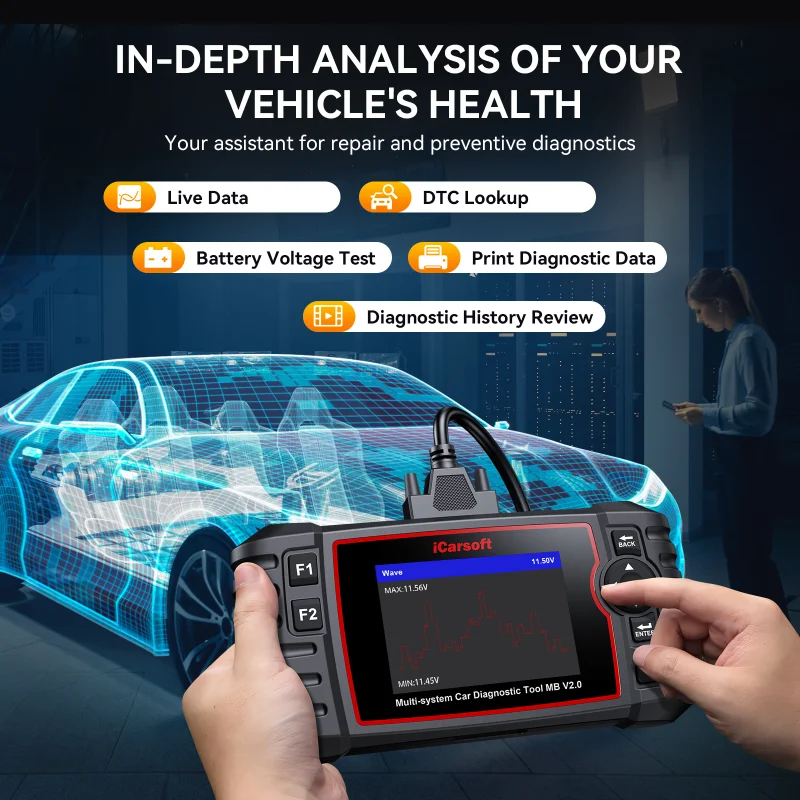 iCarsoft MB V2.0 OBD2 Diagnostics Tool FOR BENZ SPRINTER SMART DPF ABS EPB Injectors Coding Oil Reset Kit Free Upgrade Online