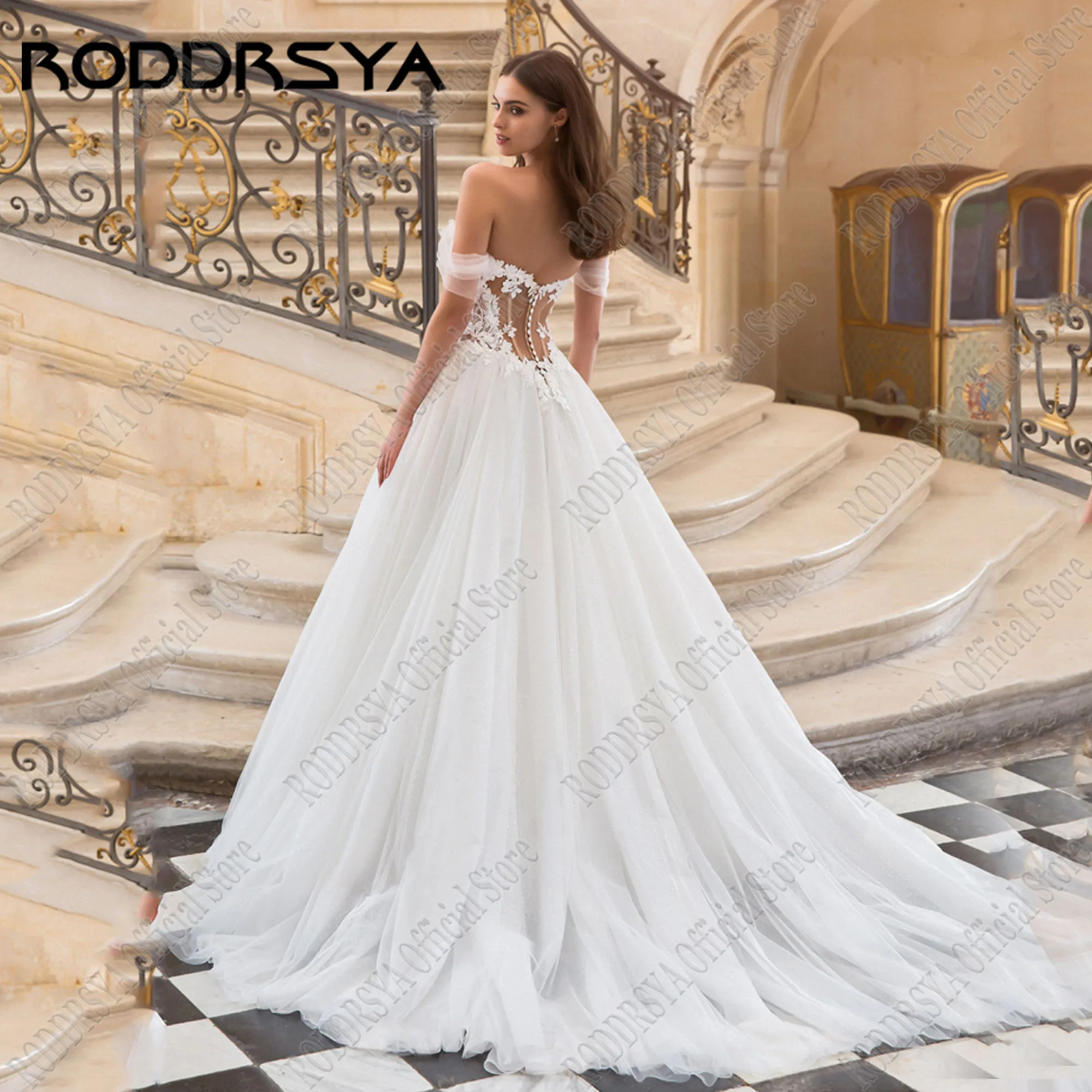 RODDRSYA-Robe de Mariée Trapèze Personnalisée en Dentelle pour Femme, Patients ÉducatifsRoddrsya femmes personnalisé Sweetheart a - type robe de mariée dentelle hors de l'épaule a - type robe de mariée vestido de novia