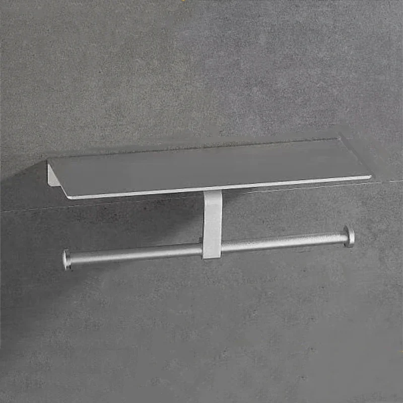 

Toilet Paper Holder Black/Silver Aluminum Double Row Roll Paper Shelf Wall Mounted Mobile Phone Rack Paper Towel Storage Rack