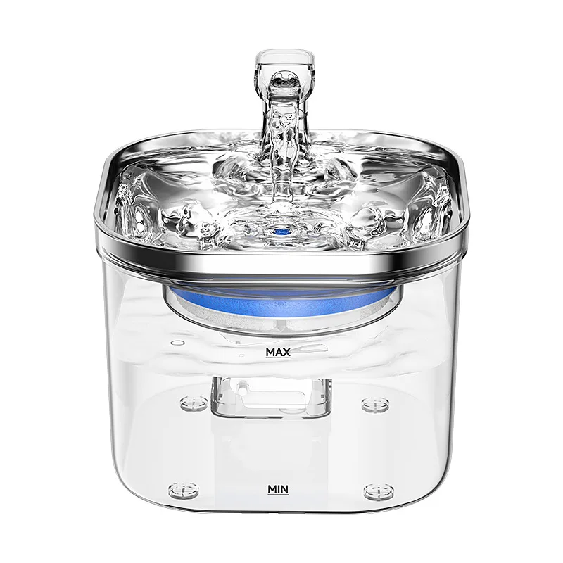 Pet Water Fountain 2L 304 Stainless Steel Tray Multi-Layer Filter Transparent Water Level USB Powered Dispenser Bowl Cats Dogs