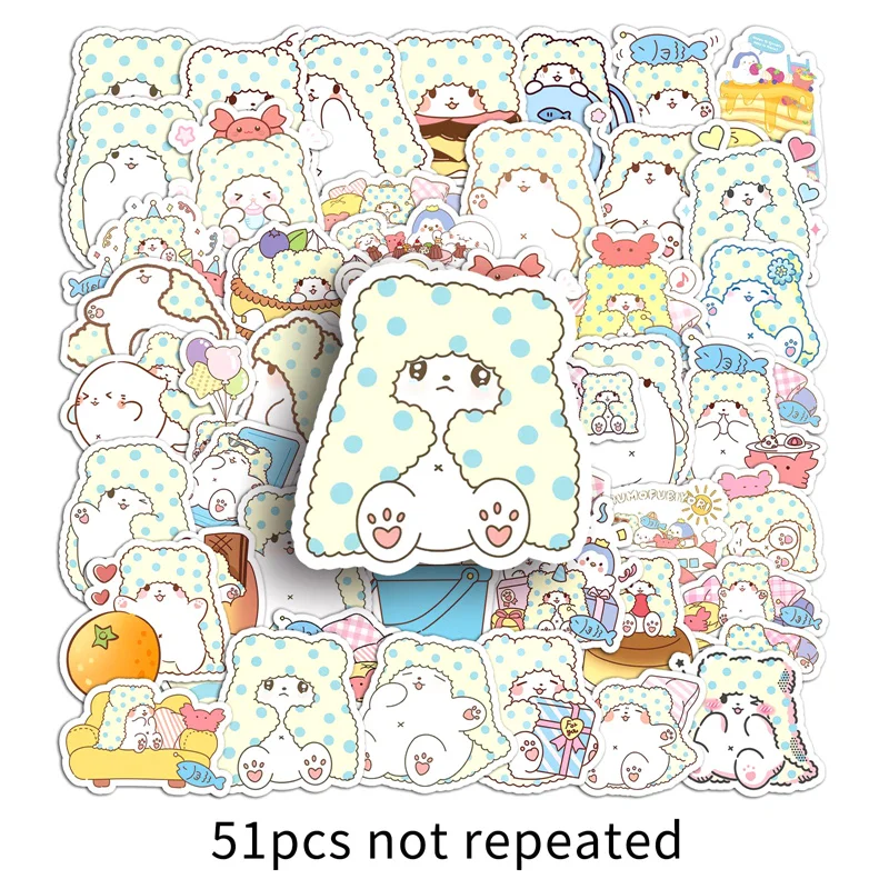 51Sheets Anime Stickers Cute Cartoon White Bear Kids Stickers Toys Phone Notebook Water Bottle Decoration Stickers Gifts