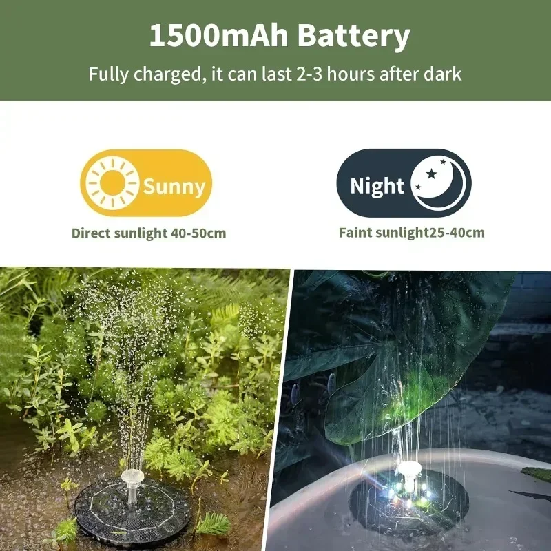 3W 6 Nozzle Water Pump Outdoors Solar Fountain Color 7 LED Light Solar Rotating Fountain Garden Bird Bath Floating DIY Cistern