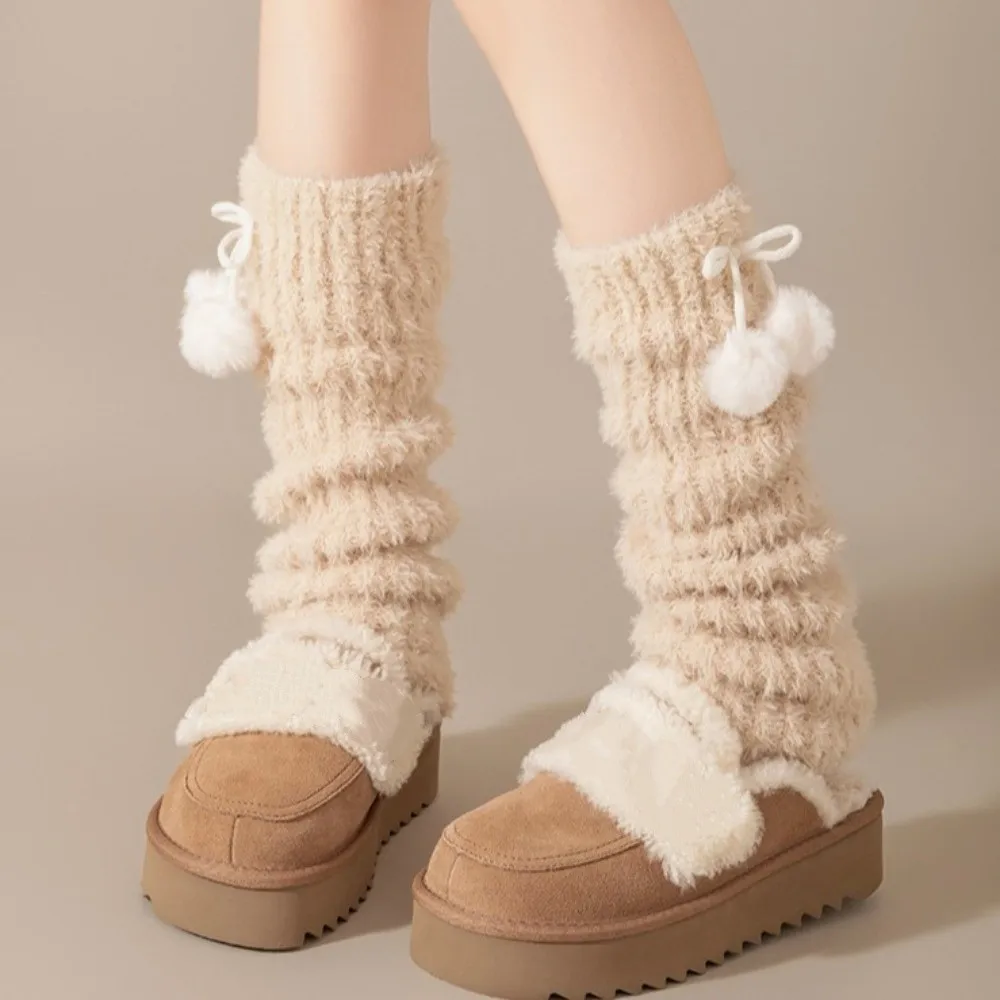 

Меховые гетры в японском стиле с вишневым плюшевым шариком и подвеской Y2K, длинные носки-трубочки, коралловый флис, утолщенные теплые женские наколенники