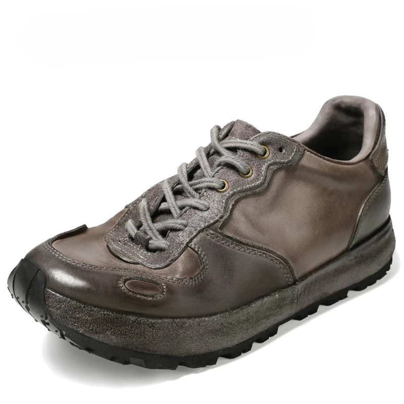 Outdoors Washed Horse Buttocks Leather Men's Shoes Handmade Casual Leather Shoes Comfortable Breathable Horse Skin Sports Shoes