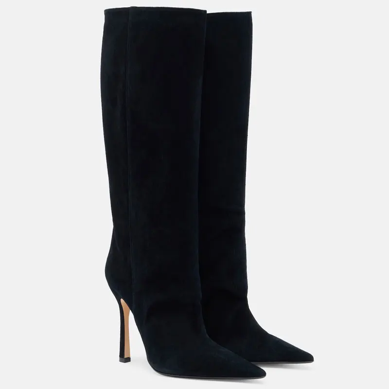 Knee Boots WomenPointed Stiletto Tube Boots 5Colors Black/Brown/Red/Gray/Camel Elegant Party Ladies Winter Tall Dress Footwear