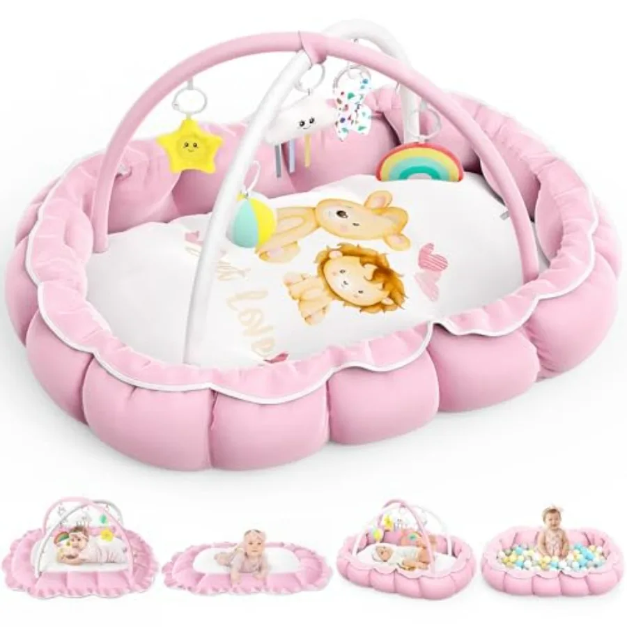 

Foldable Playpen for Babies and Toddlers with Play Mat Gym Soft Pink Fabric Safe Non-Toxic Materials Easy to Assemble and Store