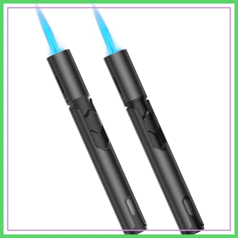 

6 Inch Refillable Jet Flame Butane Lighters with Visible Fuel Window, 2 Pack, for Candle Grill Fireplace Camping BBQ