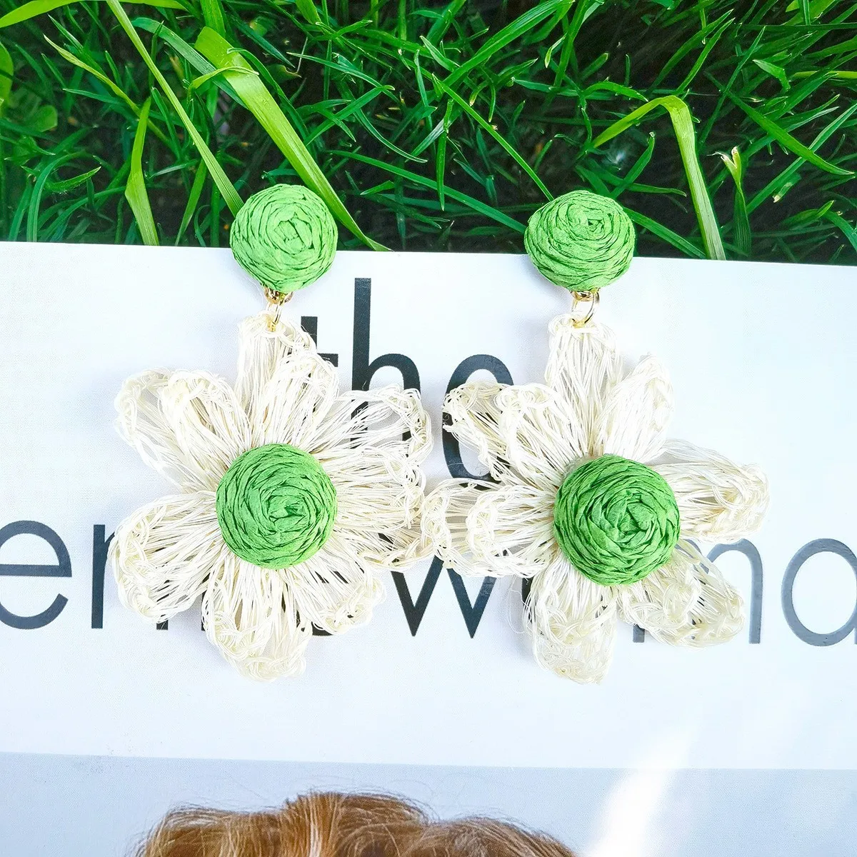 Lafite Butterfly Flower Geometric Round Pearl Earrings Fish Bones Personality Hand Woven Earrings
