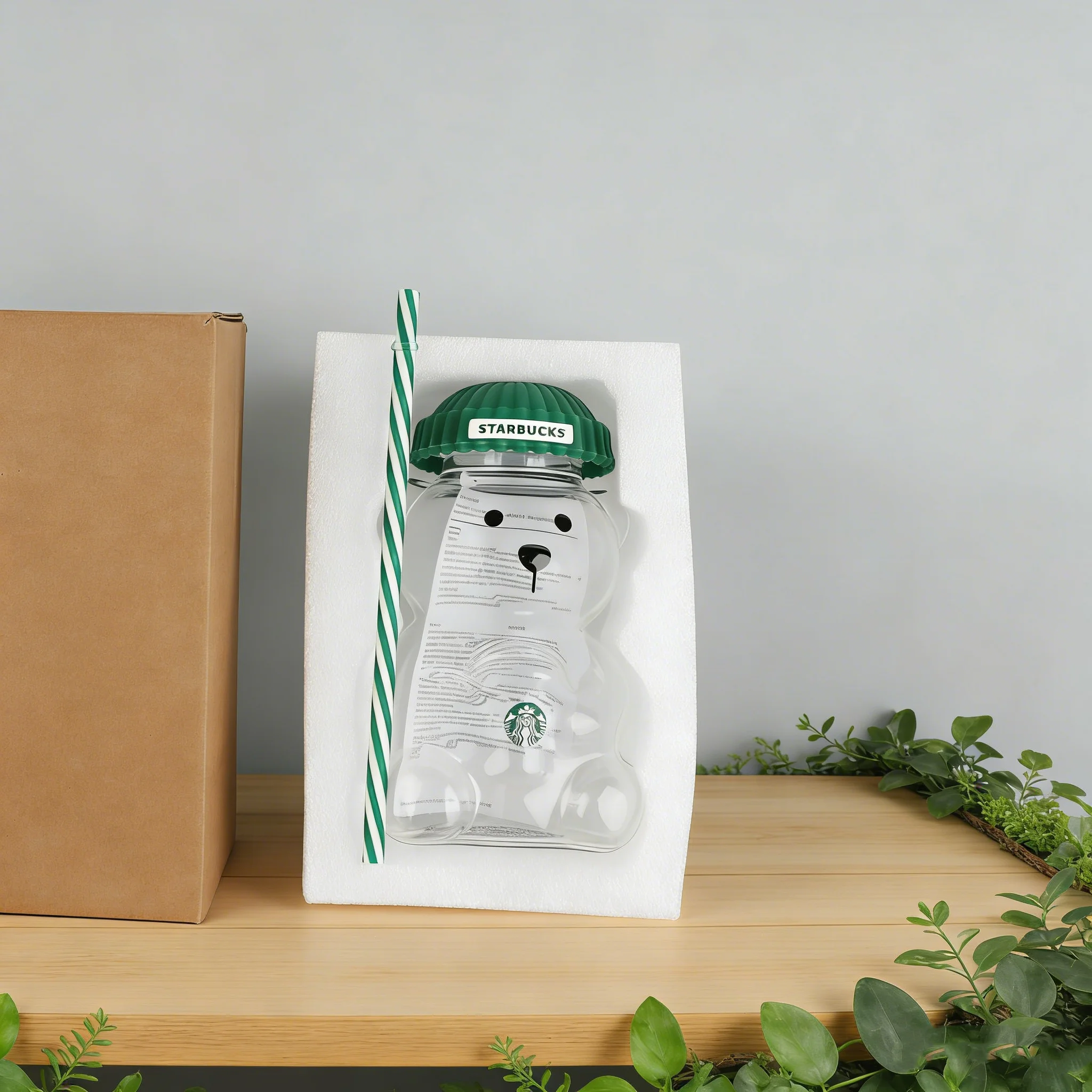 Starbucks Bearista Bear Glass Tumbler 591ml Green Lid Straw Iced Coffee Gift
