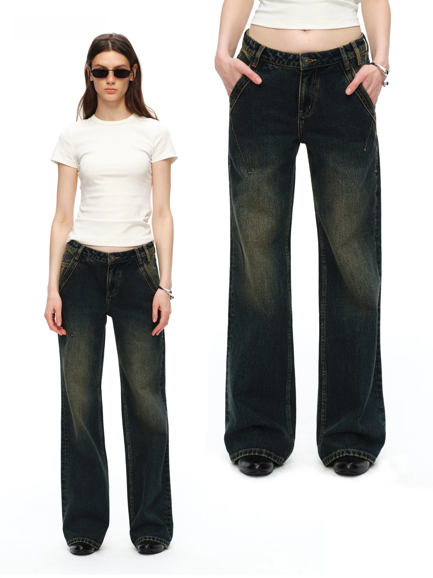 

Low Waist Vintage Washed Pure Cotton Straight Leg Jeans AEOOY H1 mid Waist Low Waist Loose Fit Natural Waist Denim Jeans