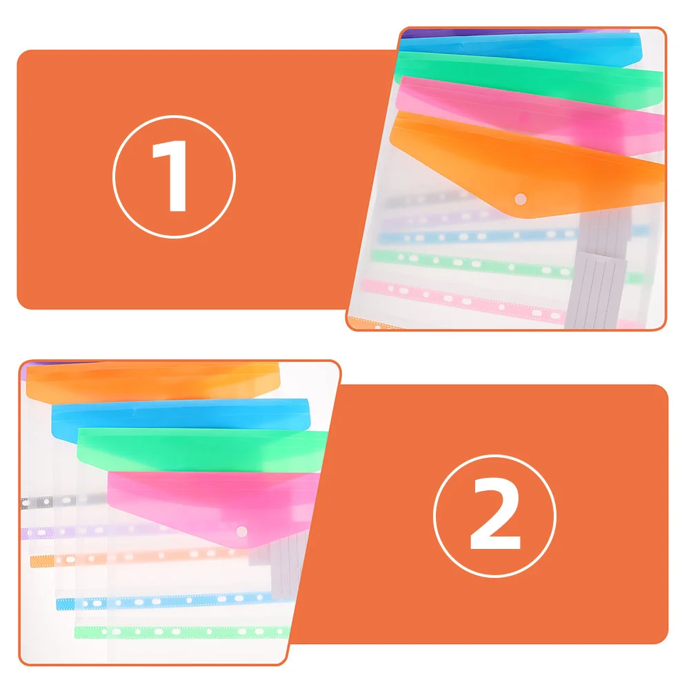 

6pcs File Bags Transparent Document Pouches Office Organization Snap Button Folders Loose Leaf Storage Binder Pockets