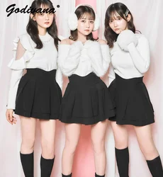 Japanese Style Mini Skirts for Women Mine Mass-Produced Sweet Black Culottes Spring Summer Ruffled Pleated Short Skirt