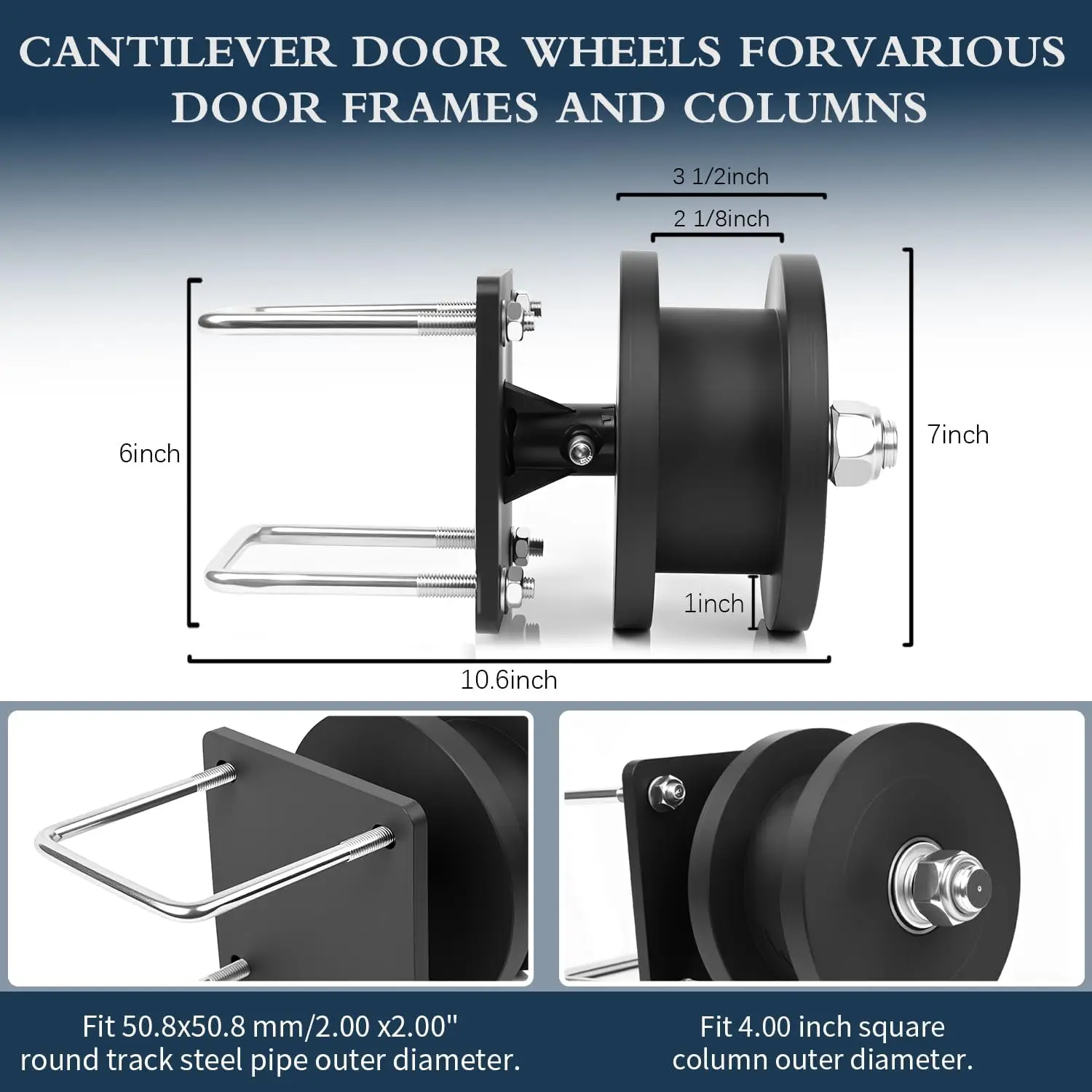 4 Pack Nylon Cantilever Rollers, Heavy-Duty Sliding Gate Roller Kit, for 4" Square Post x 2" Chain Link Fence Gate Frame, Cantil