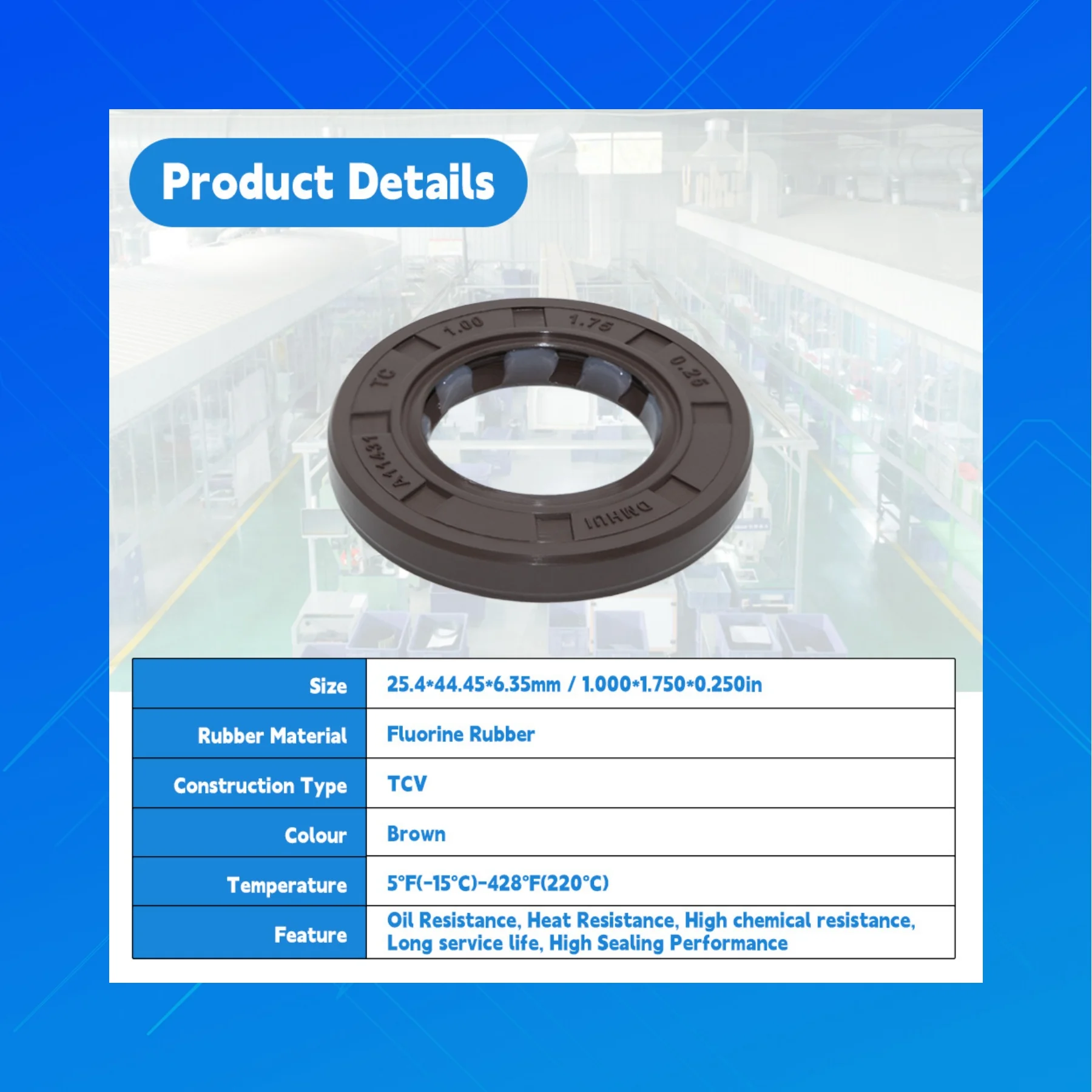 

Уплотнение DMHUI FKM из фторкаучука, тип TCV, 25.4x44.45x6.35 мм, для гидравлического насоса A11431
