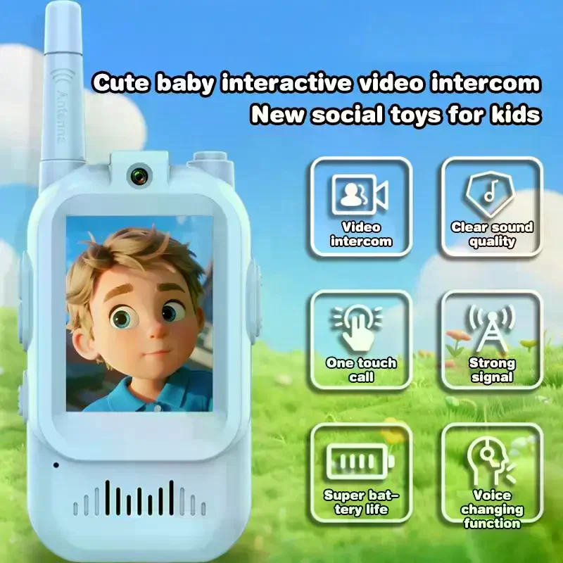 Intercomunicador Infantil com Vídeo, Pager de Desenho Animado, Tela HD de 2 Polegadas, Chamada com Um Clique, Brinquedo para Pais e Filhos, Presente para Crianças